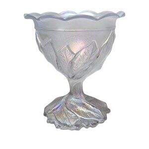 Imperial Glass Everglade White Carnival Acanthus Leaf Vintage Footed Compote